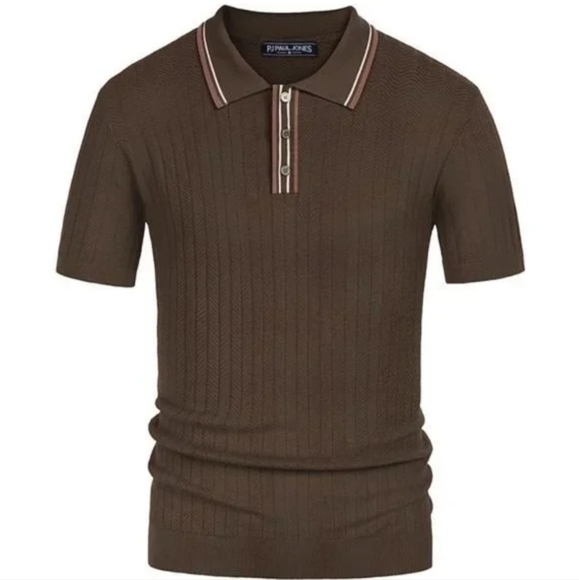 PJ PAUL JONES Mens Knitted Polo Shirts Short Sleeve Textured Pullover Golf Polo - Picture 2 of 16